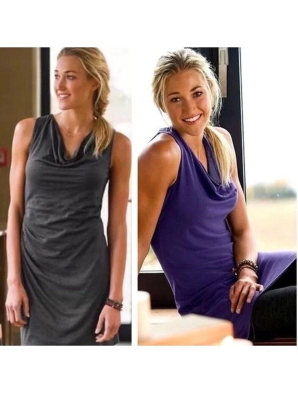 Athleta Dress Inverse Drape Womens Small Gray Purple Sleeveless Reversible Mini